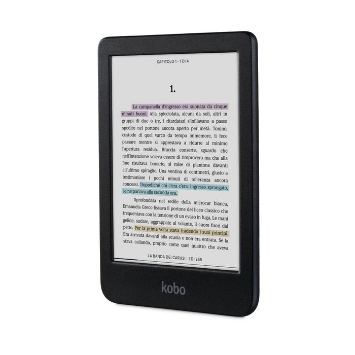 Kobo Clara Colour nero, vista frontale angolata.