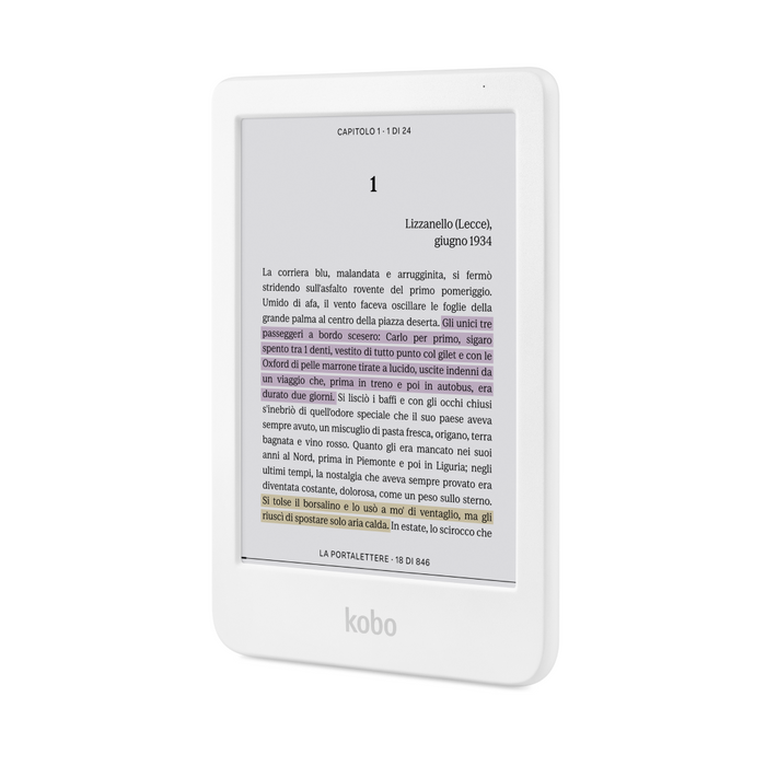 Kobo Clara Colour bianco vista frontale angolata.