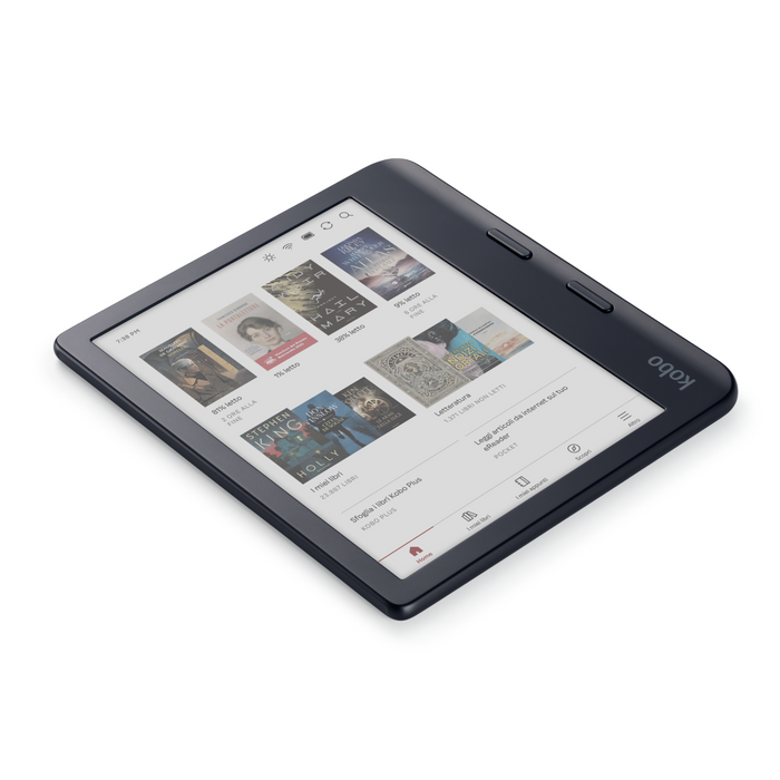Kobo Libra Colour nero, appoggiato.
