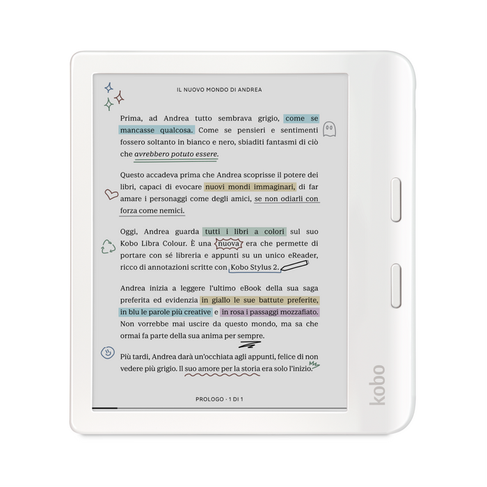 Kobo Libra Colour bianco, vista frontale.