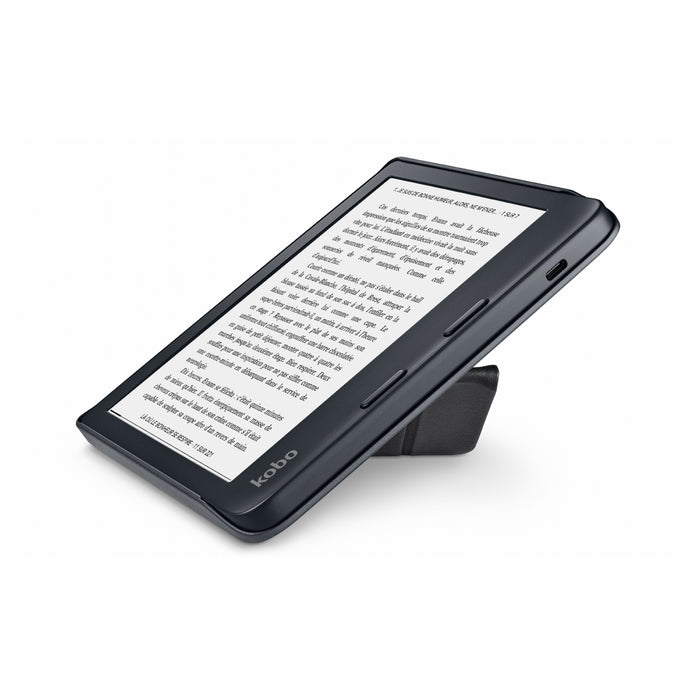 Vista laterale della SleepCover nera per Kobo Libra 2 piegata a origami.