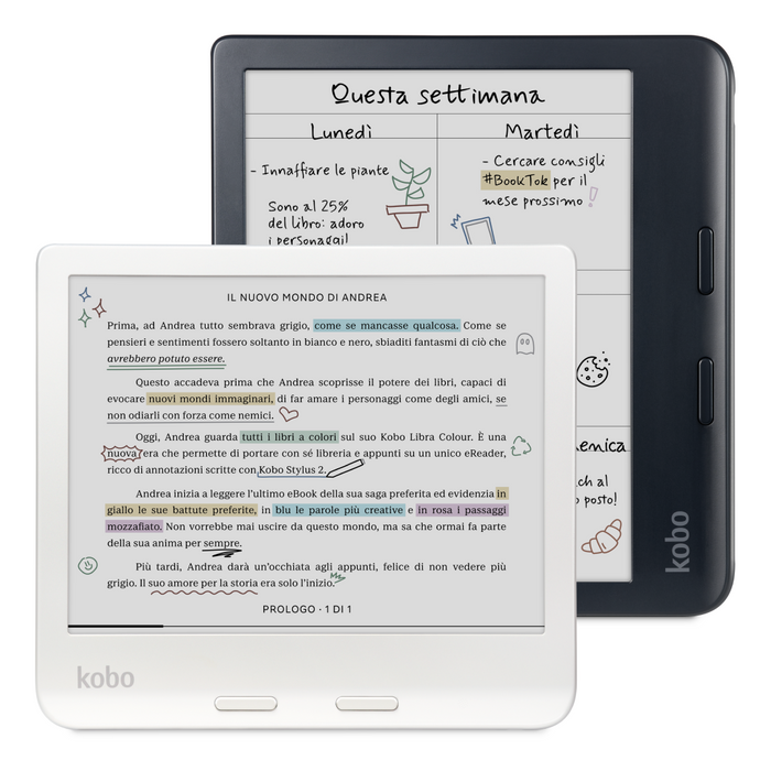 Kobo Libra Colour in bianco e nero.