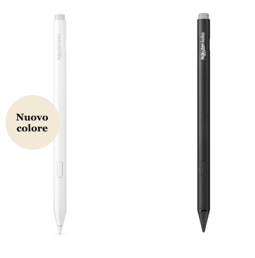 Un'immagine della versione nera e della nuova versione bianca di Kobo Stylus 2, che mostra la gomma integrata, il pulsante evidenziatore e la punta di scrittura levigata.